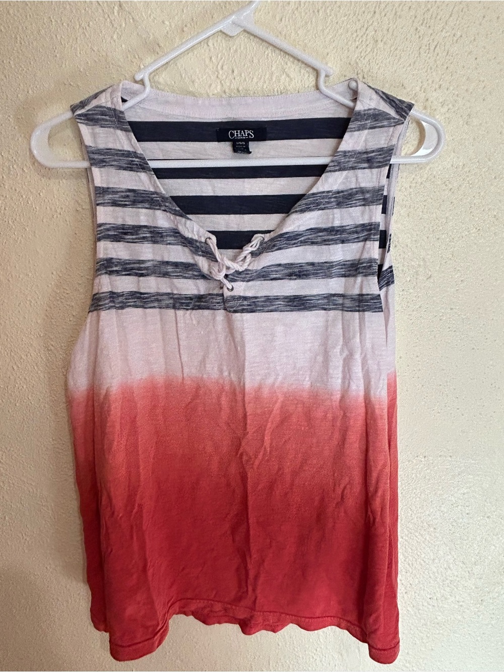 Chaps Striped Lace-Up Tank with Red Ombre
